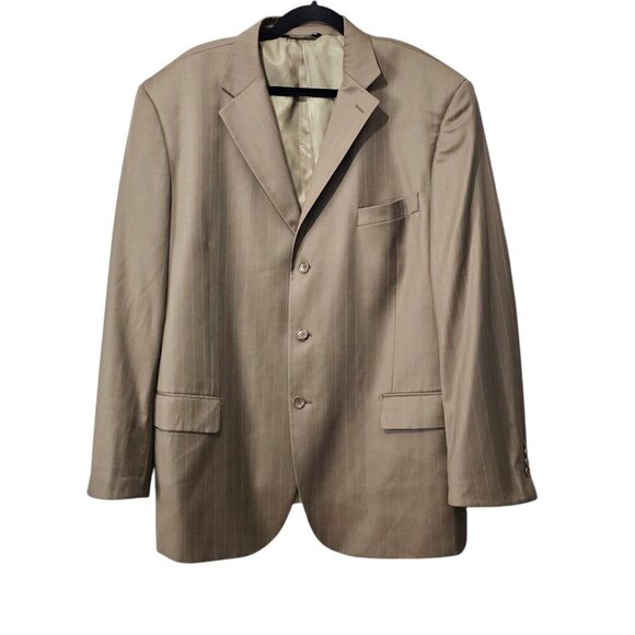 FR Tripler & Co Signature Gold Italian Lux Wool Cashmere Pinstripe Suit Jacket - Picture 1 of 14